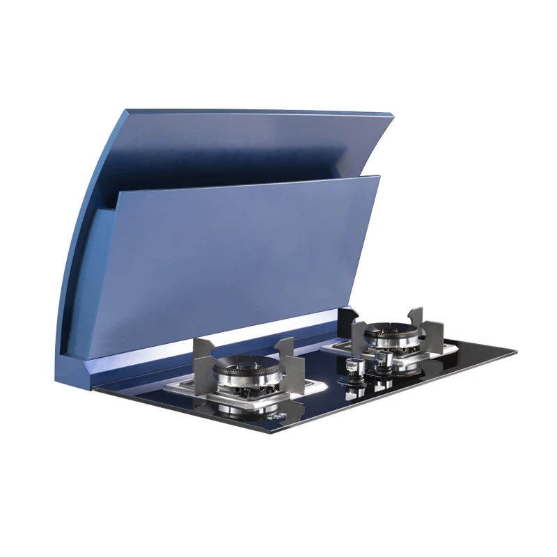 

Retro red blue split integrated stove side suction European lower exhaust range hood smoke stove set