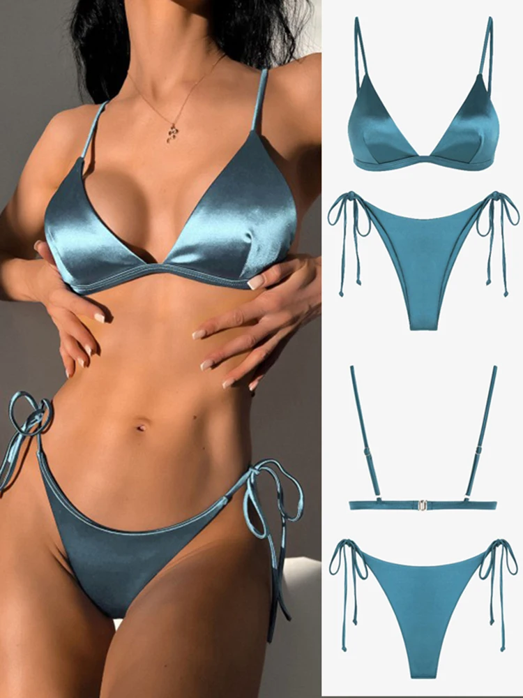 Summer New Ins Simple Wind Suit Sexy Bikin Women's Backless Seaside Beach Swimming Tie Briefs Fashion Split Swimsuit Set