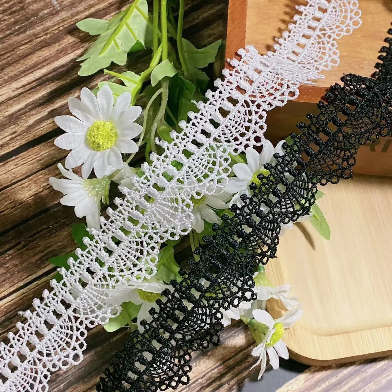 

3CM Wide New Black Embroidery Flower Lace Fabric Trim Ribbon DIY Sewing Bridal Applique Collar Dubai Guipure Dress Wedding Decor