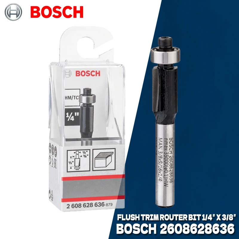 BOSCH 2608628636 PRO Broca para fresadora de corte al ras de 1/4″ × 3/8″ para carpintería, accesorios para herramientas eléctricas Bosch