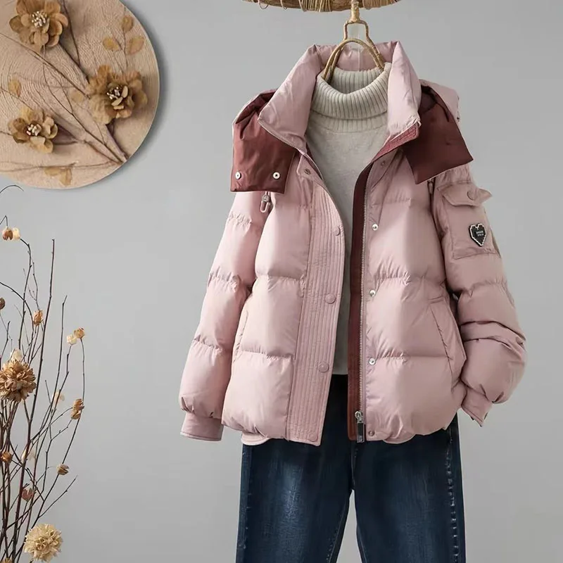 파커 겨울 따뜻한 후드 숏 여성 코튼 재킷 2025 신상 솔리드 컬러 루즈핏 두꺼운 긴팔 패션 여성 코튼 재킷