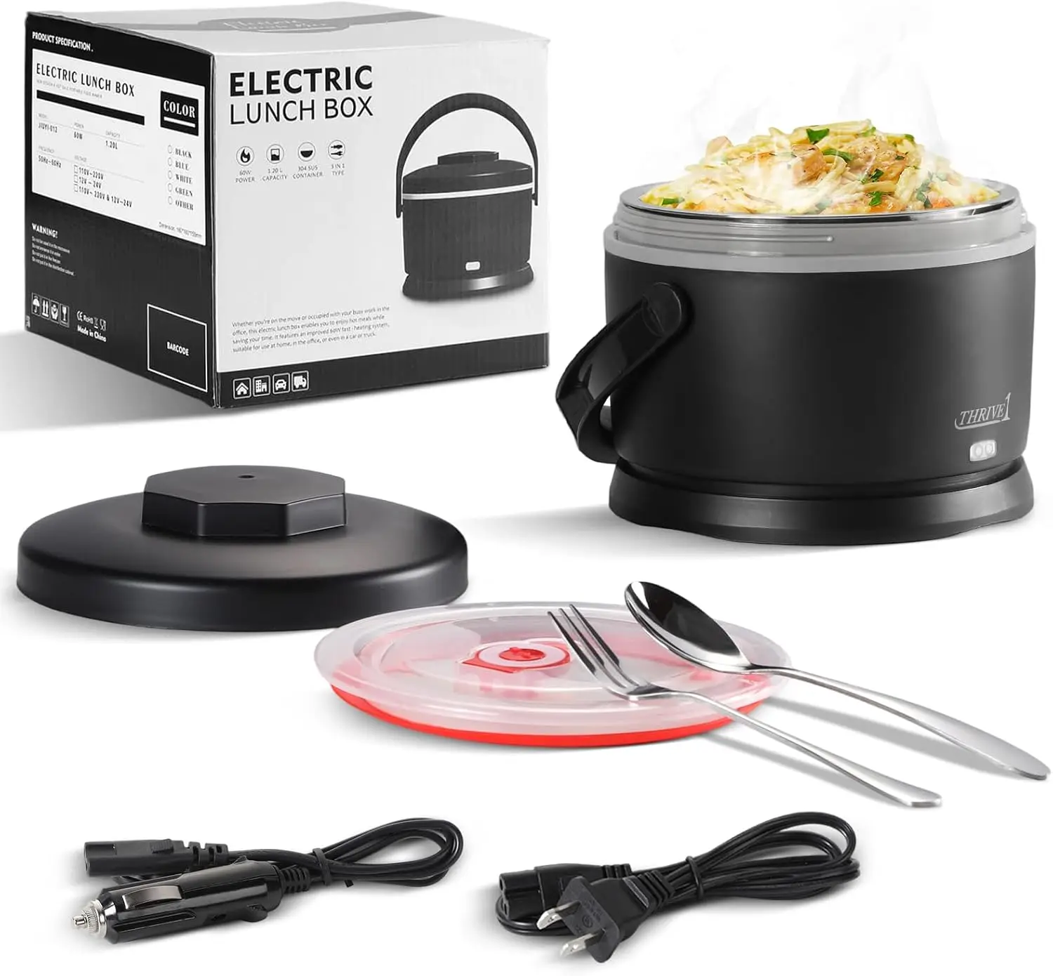 

Электрический ланч-бокс, 40 унций, портативный подогреватель еды, 12 В/24 В/110 В/220 В, черный