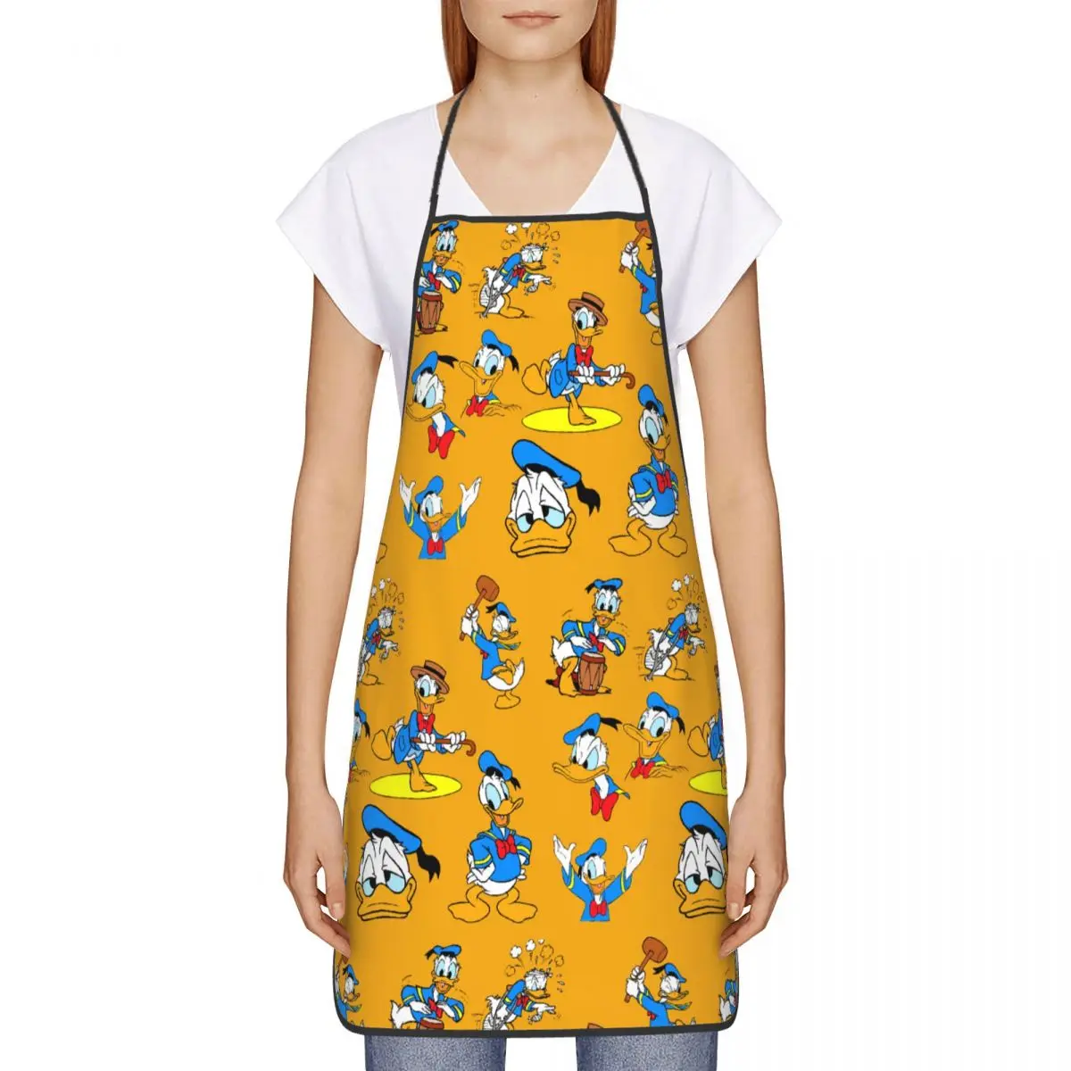 Custom Unisex Donald Duck Collage Kitchen Chef Cooking Baking Apron Men Women Anime Cartoon Tablier Cuisine for Gardening