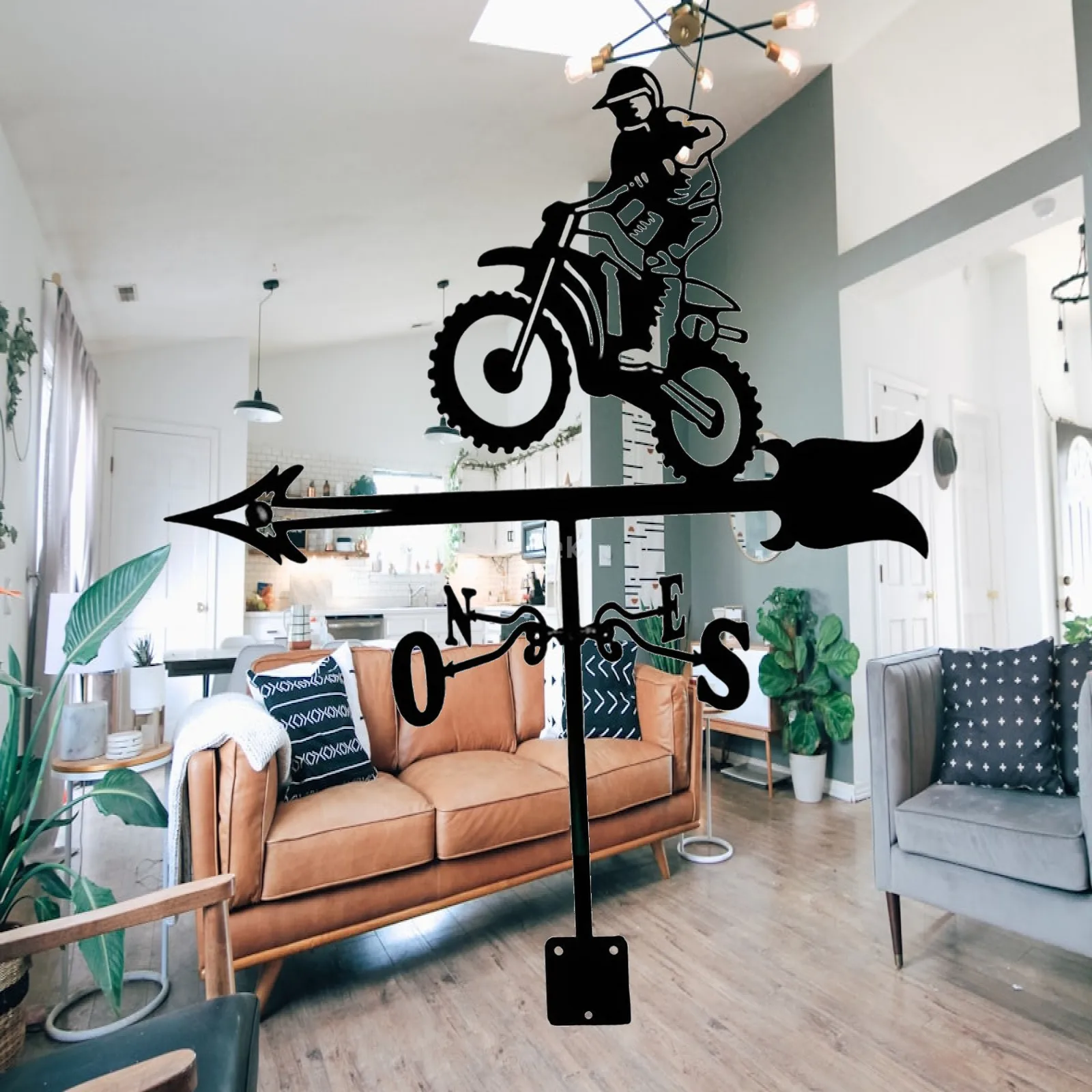 Black Weather Vane Iron Outdoor Roof Wind Direction Indicator for Garden Patio Summer Decor