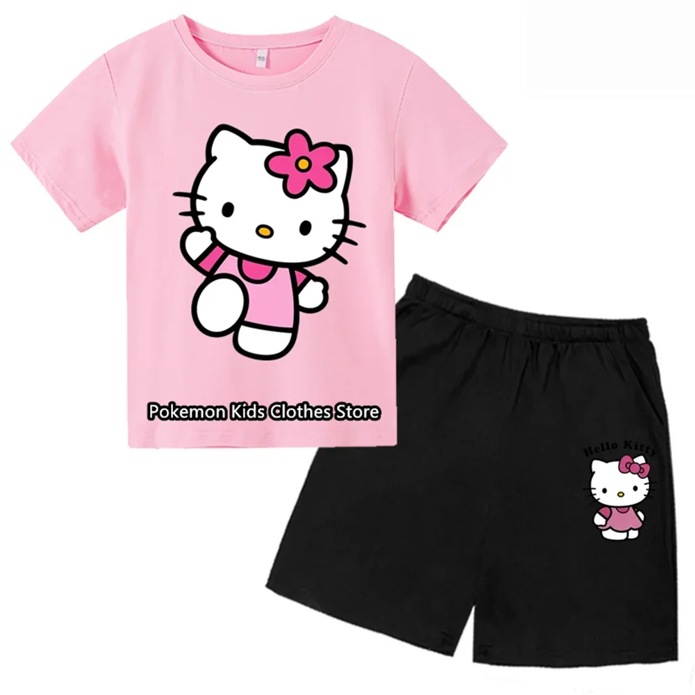 Hello Kitty T-shirt Boys Girls Kids Clothing Girls Clothing Tops Short sleeves Sports fashion short sleeves for ages 3-14