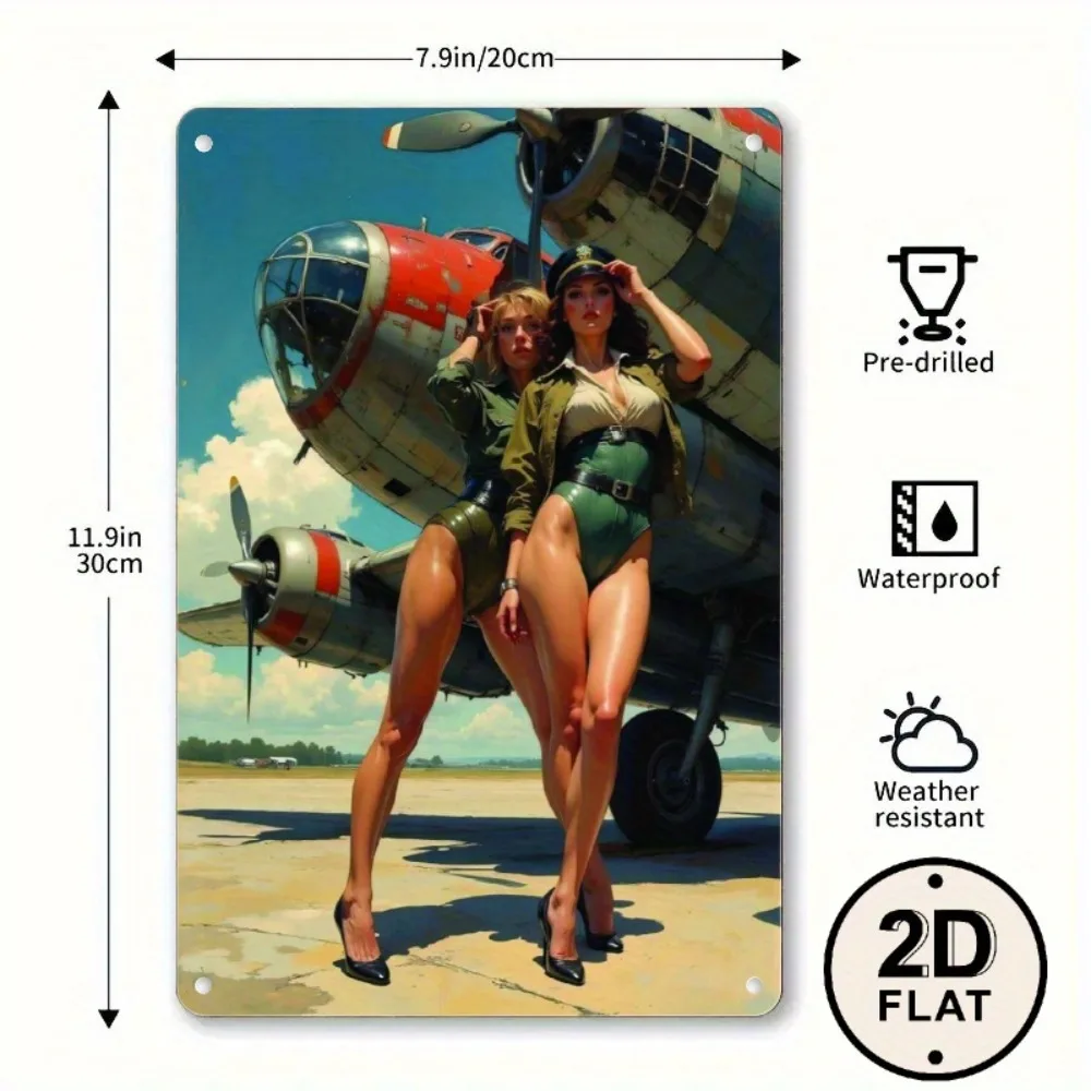 

Винтажная жестяная табличка 8x12 дюймов, металлическое настенное украшение, ретро-декор с изображением девушки и самолета для гаража, бара, спальни, уникальный забавный декор для дома