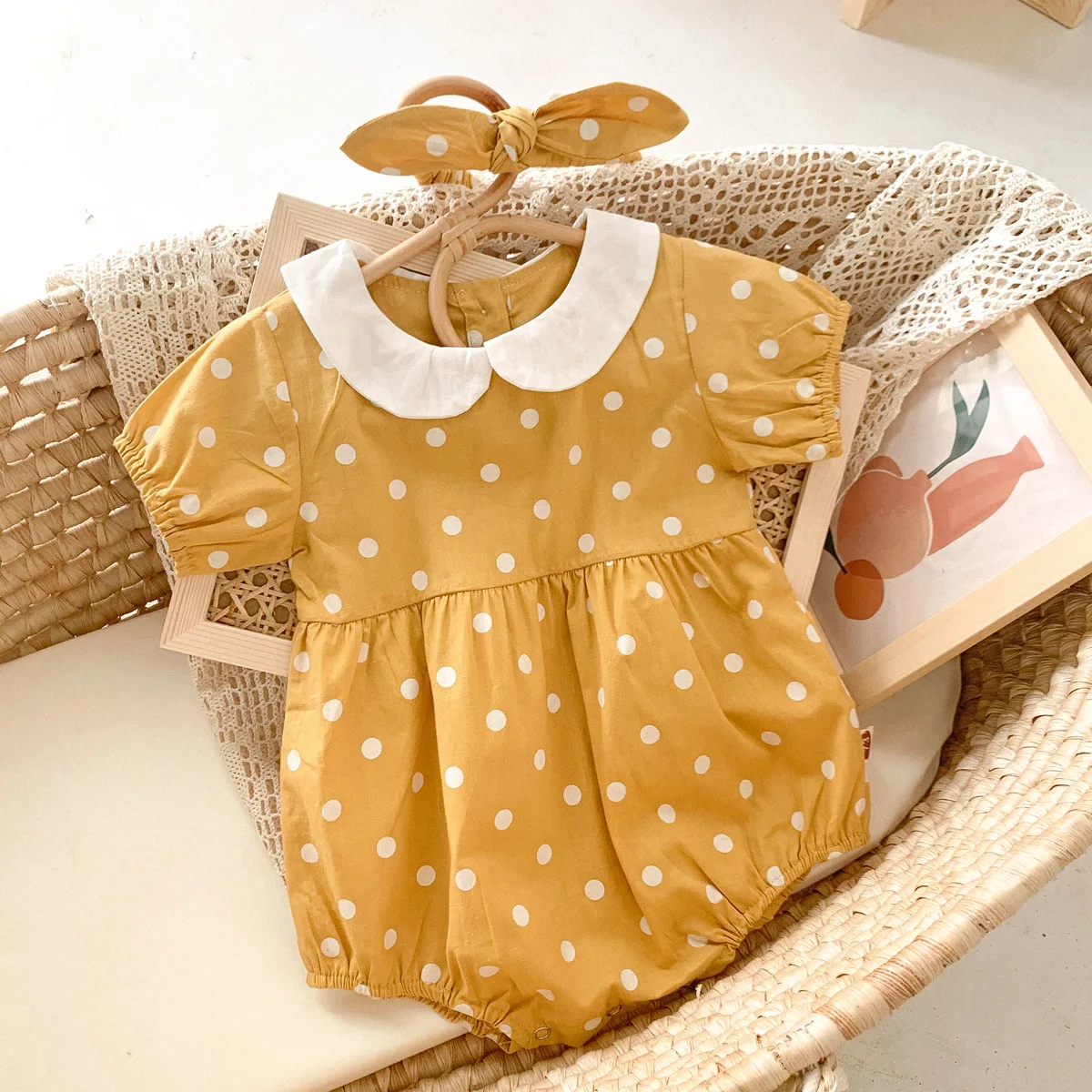 Ins Baby Girl Rompers BELLBELL Summer Dot Print Infant Kid Girl Jumpsuit Turn Down Collar Little Girl Bodysuit 6-24M Girl Onesie