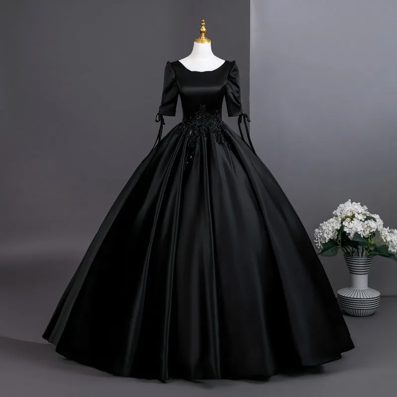 2025秋冬新作 ブラック 高級ピアノ演奏会ドレス 年次総会 声楽試験演奏会ドレス 女性用