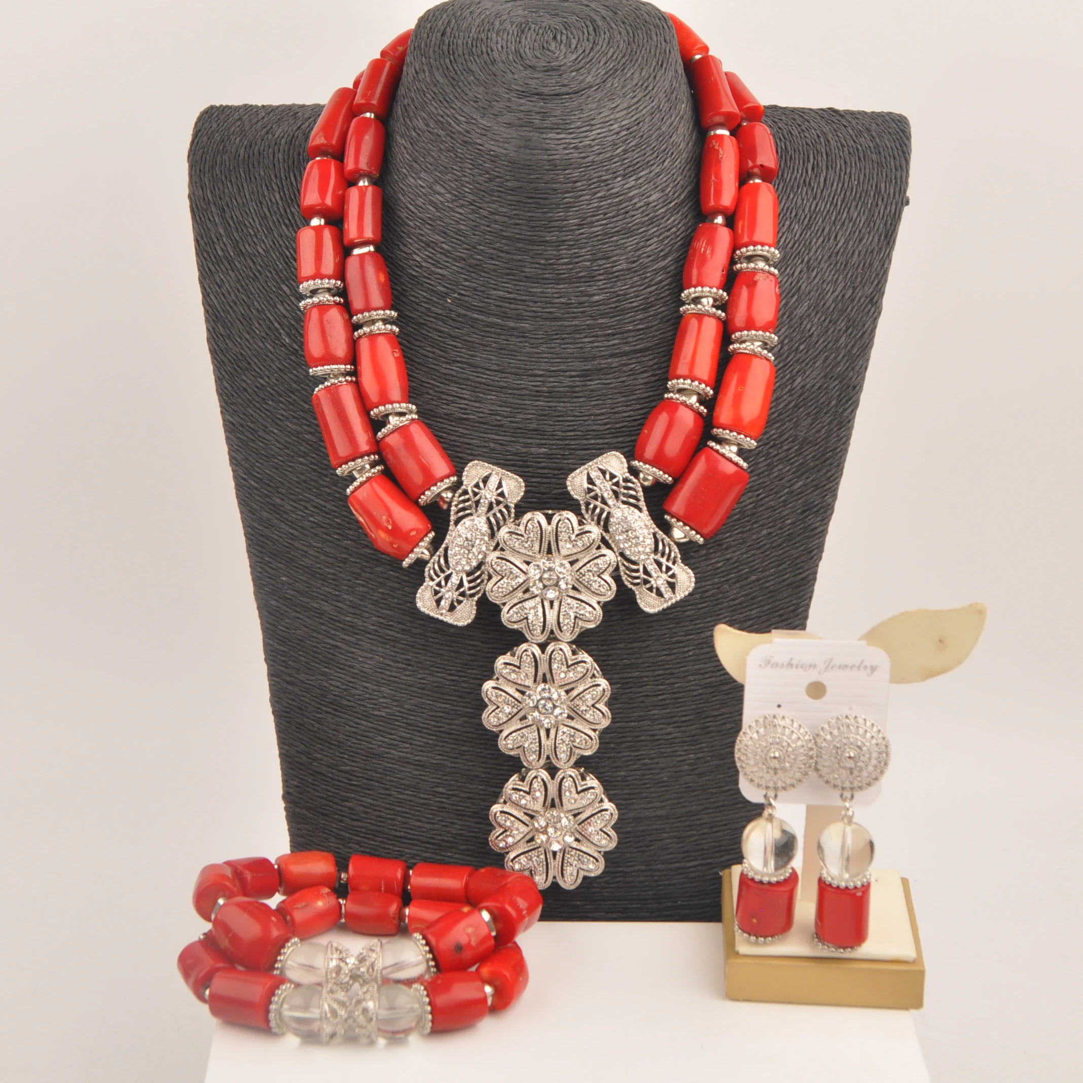 

Red African Necklace Nigerian Wedding Coral Beads Set Jewelry