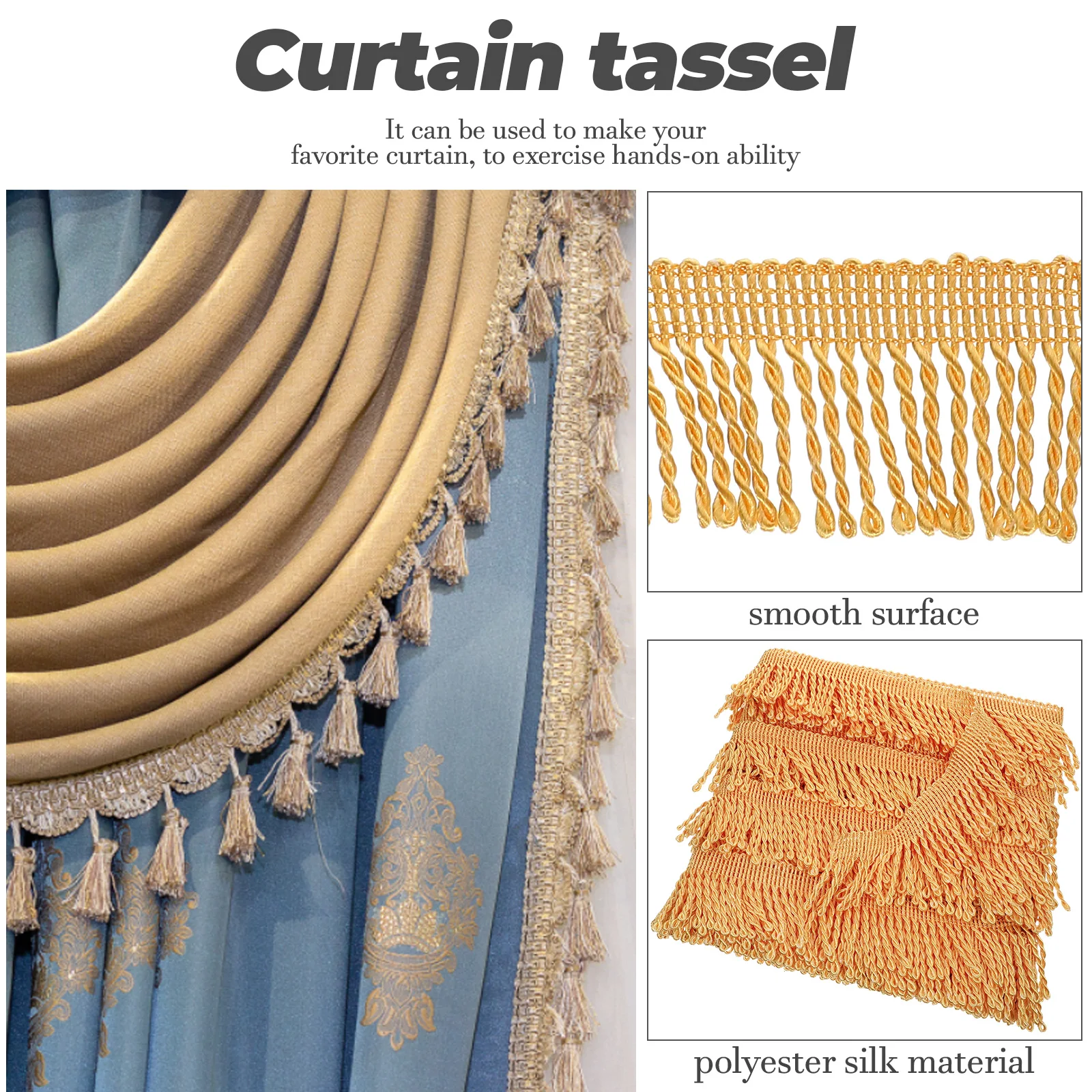 

Polyester Silk Fringe Trim Curtains Lamp Shades Roller Shades Decorative Border Tassel Golden DIY Sewing Project Home Luxurious