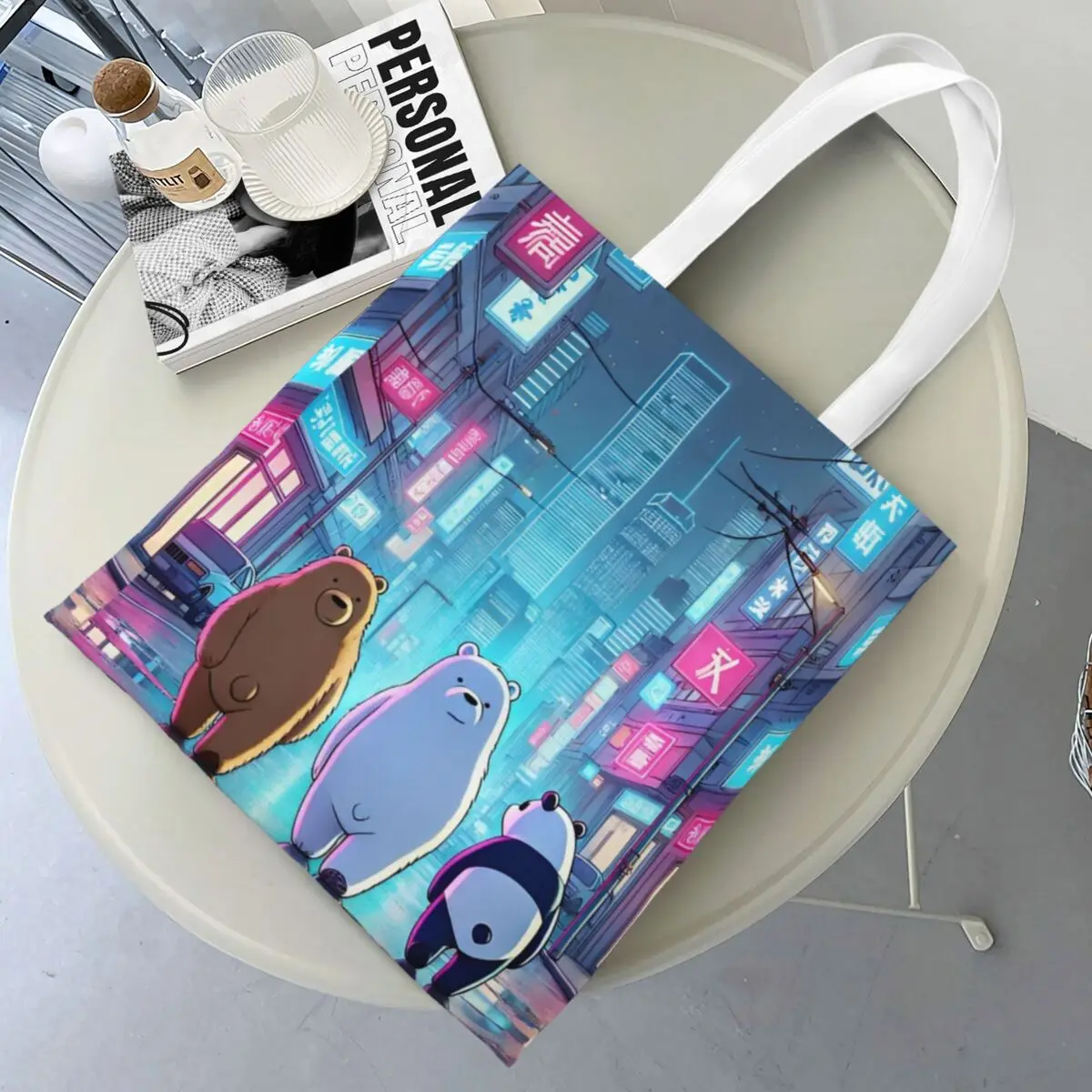

We Bare Bears Canvas Tote Bag Aesthetic Large Capacity Animal Ice Bear Panda Shopping Bag for Women Men