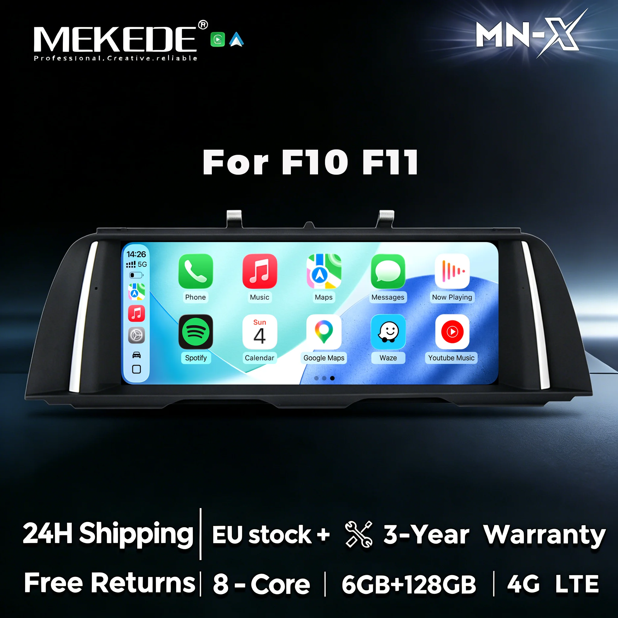 Sistema Multimedia Inalámbrico MEKEDE Android 15 con CarPlay para BMW Serie 5 F10 F11 2011-2017, Android Auto, Radio FM, Navegación GPS, Reproductor de Video 4K, 4G LTE, WiFi, BT 1