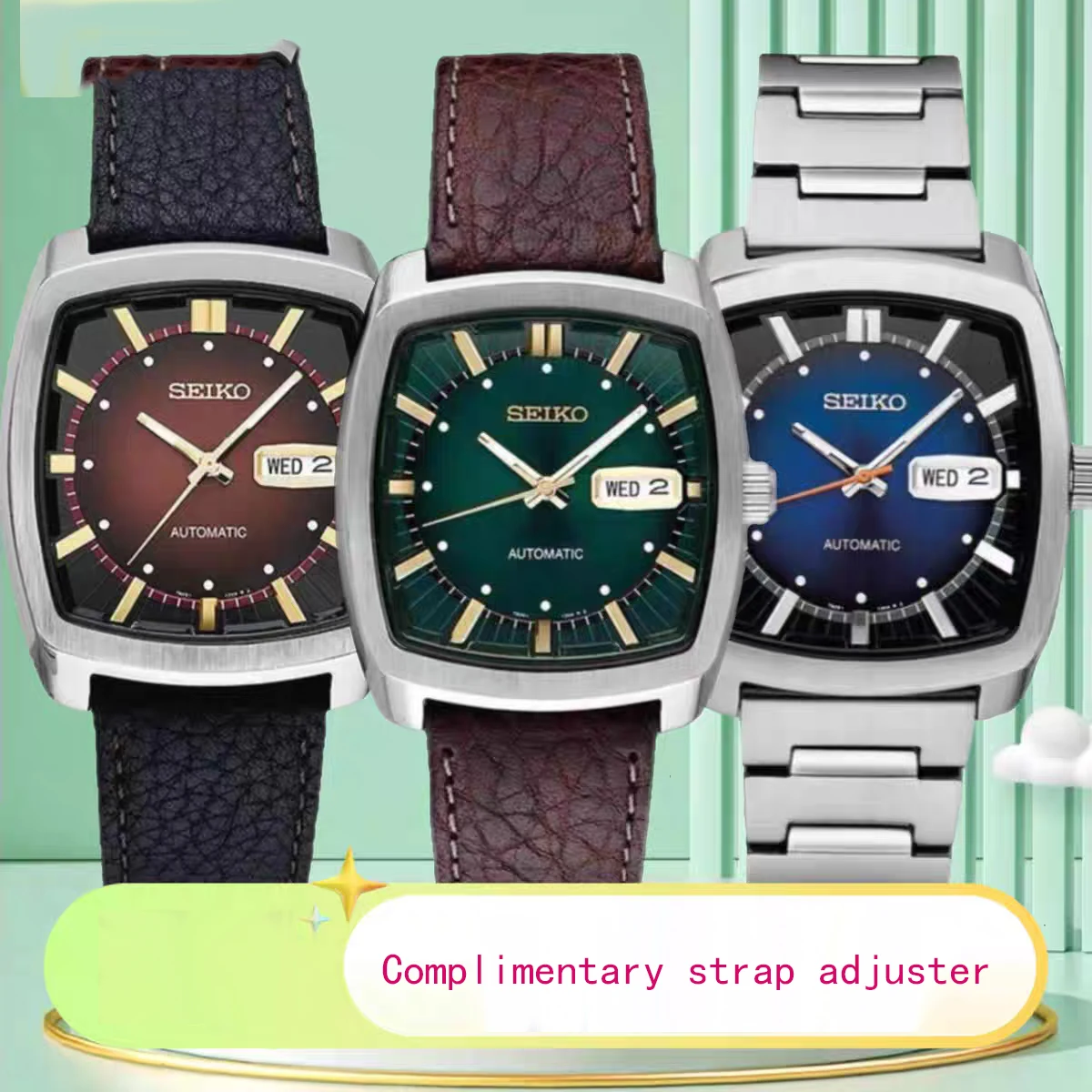 

Seiko Watches Automatic Watch Wine Barrel Steel Band Waterproof Watch Skeleton Design SNKM97