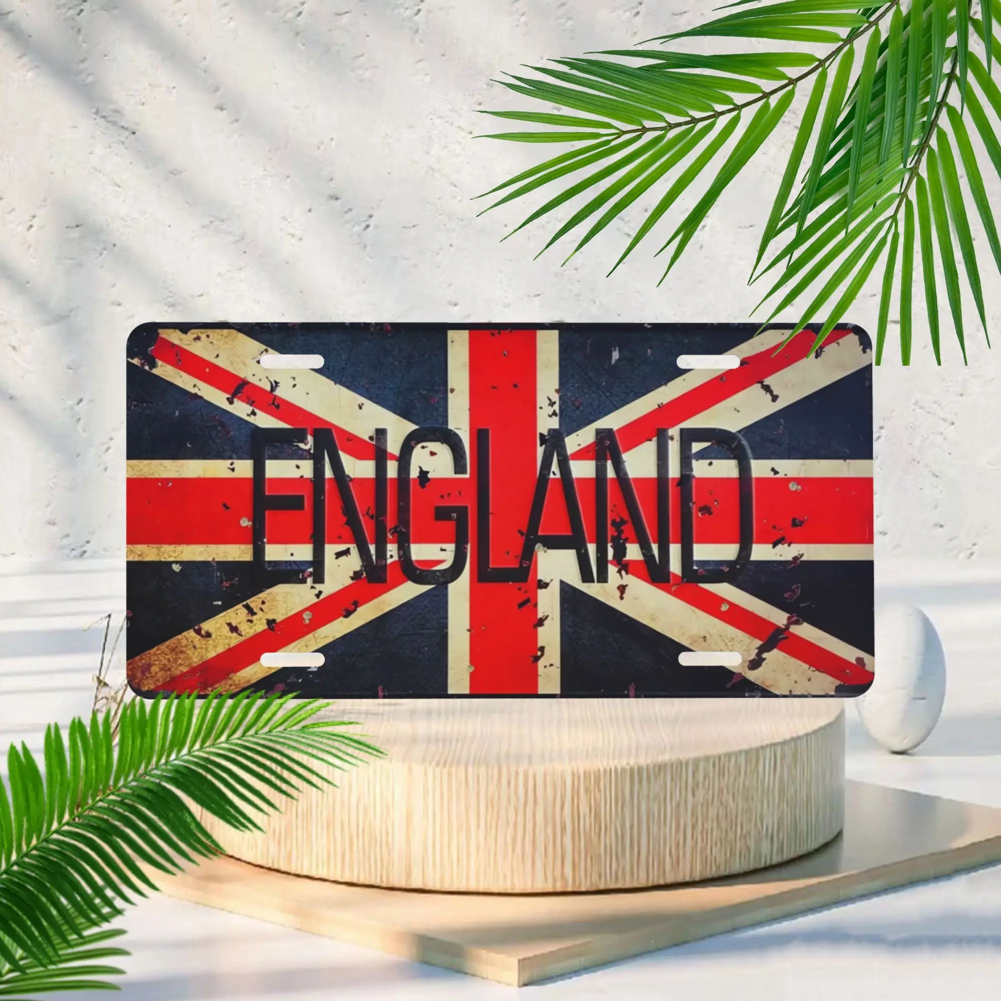 Vintage England Flag Metal Plates UK Union Jack Car & Home Decor with Distressed Finish, Durable Aluminum Wall Art Sign