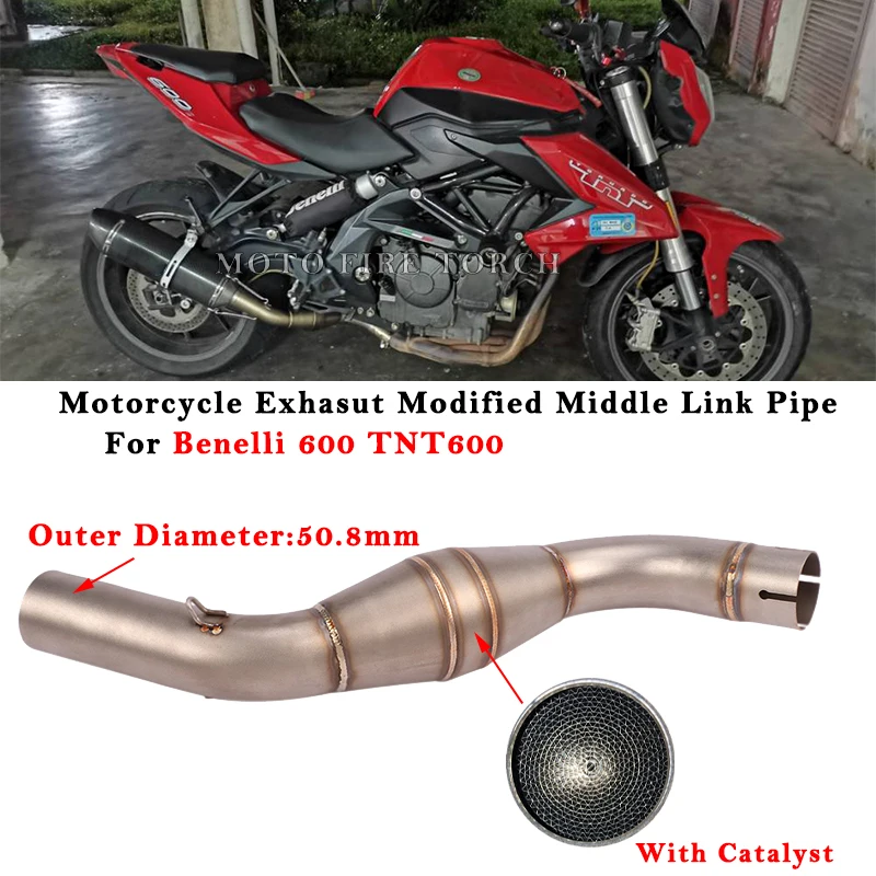 

Slip On For Benelli 600 TNT 600 Motorcycle Exhasut System Escape Modified Muffler 51mm Enhancer Middle Link Pipe With Catalyst