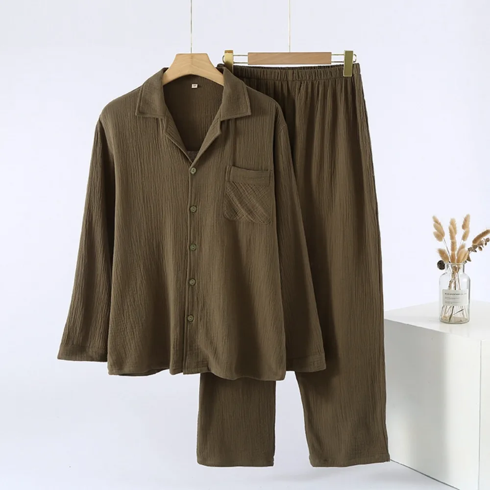 100% Cotton Pajamas for Men New Autumn Sleepwear 2PCS/Set Long-Sleeved Lapel Top Home Wear Suit Pyjamas Male for Loungewear