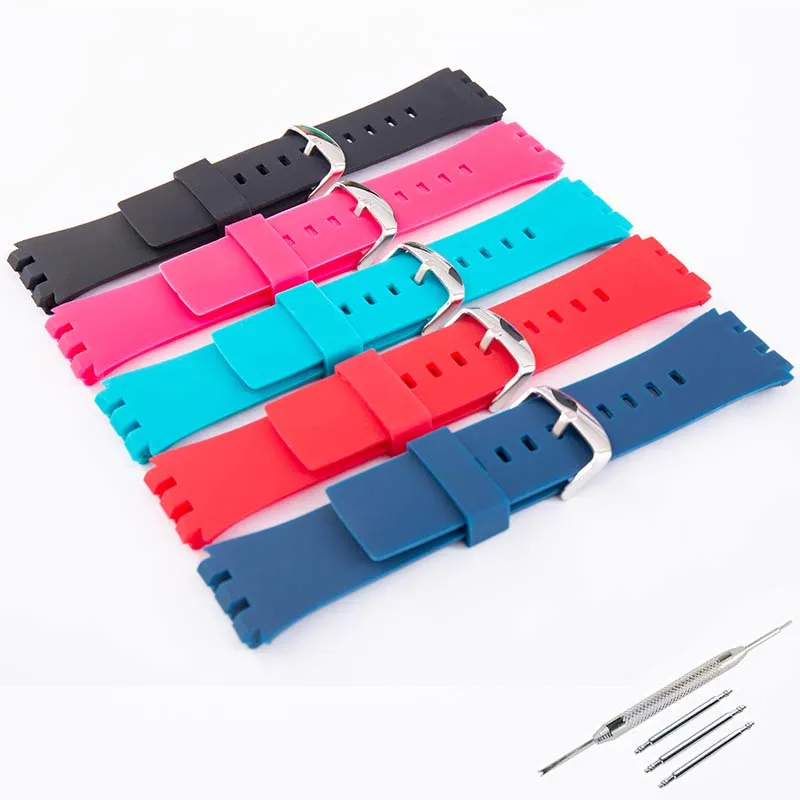 24mm silicone watch band Student Compatible for Swatch touch surb100 surw100 Sports waterproof belt buckle accessory