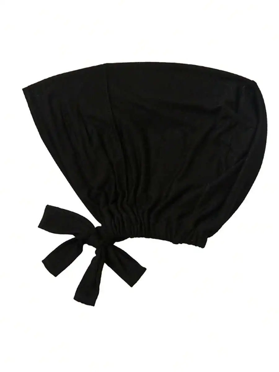 

Womens Solid Black Stretchy Headscarf Lining Breathable Non-Slip Sleep Cap Lightweight Head Cover For Daily Wear Travel Yoga