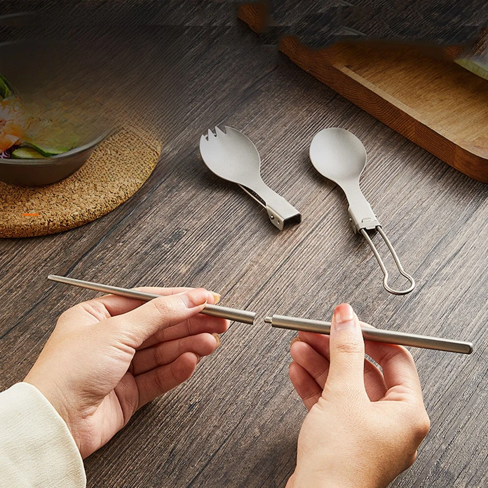 

Portable Pure Titanium Chopsticks Spoon Fork Set Camping Outdoor Multi-Function Dinnerware Set Foldable Camping Utensils