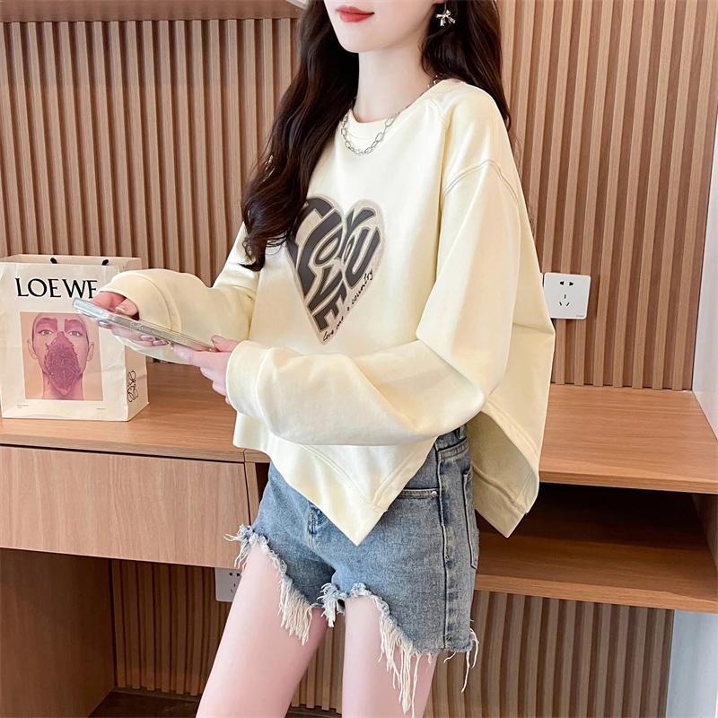 

Autumn 2024 new front short after long printed hoodie woman