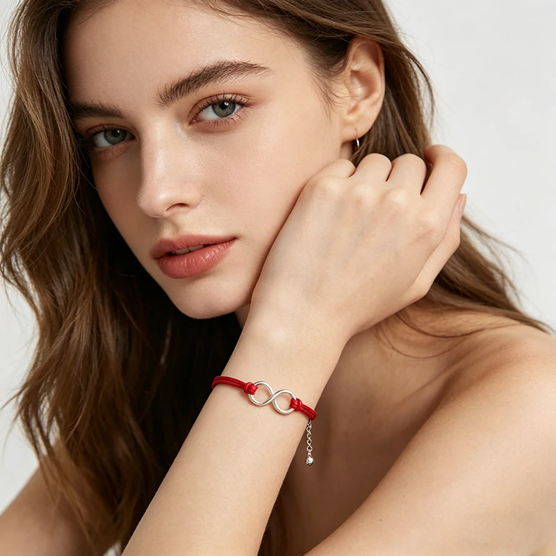 La Monada 925 Sterling Silver Infinity Red String Bracelet for Women Dainty Red Thread Rope Bracelet Minimalist 925 Silver Gift