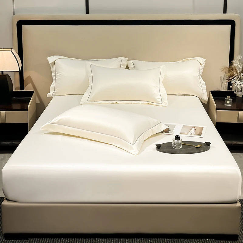 Bonenjoy Satin Silk Bed Sheets Solid Color Ice Cooling Sábanas Para Cama Single/Queen/King Size Sabanas 150x190 Mattress Covers