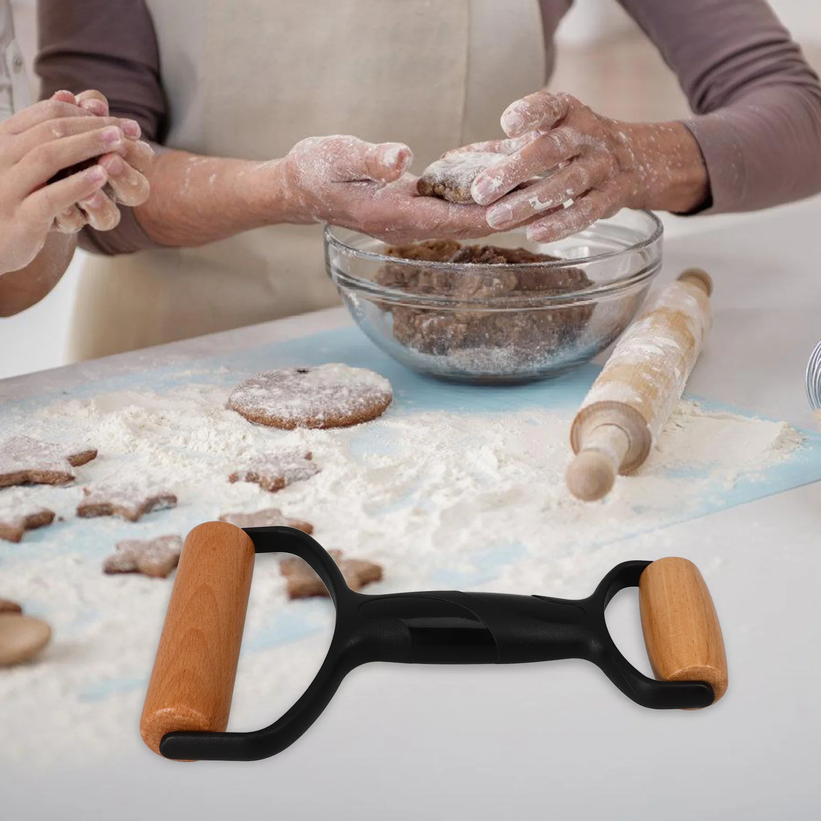 

1pc Double-Ended Rolling Pin Wood Plastic Kitchen Dough Roller Tool Baking Pastry Pizza Dual Ends Handheld Comfort Grip