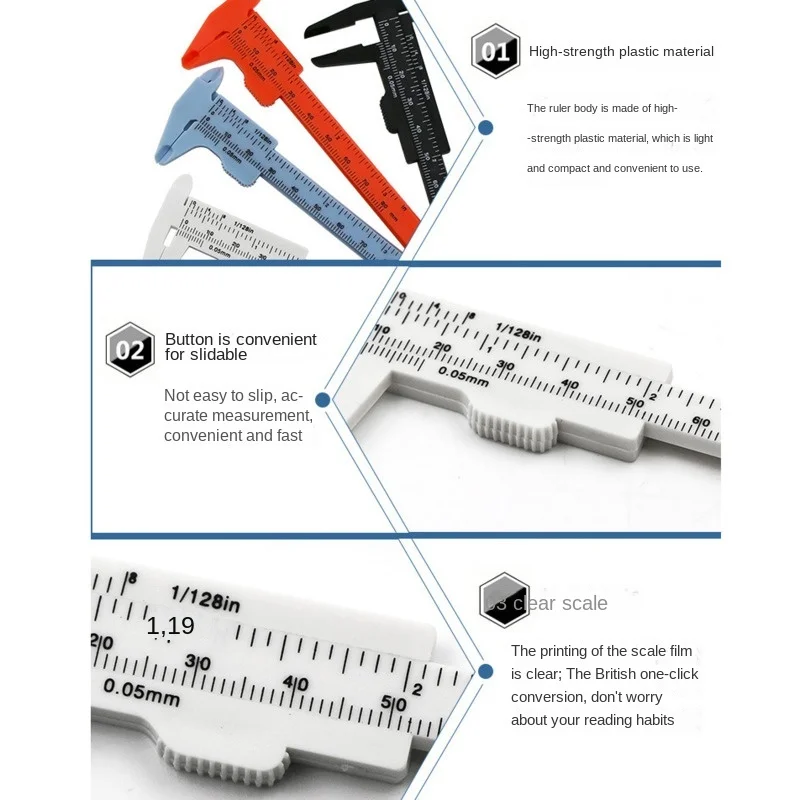 Portable Mini Plastic Vernier Caliper 0-80mm Jewelry Making Tool for Gemstone Ring Sizing Measurement DIY Craft Student Ruler