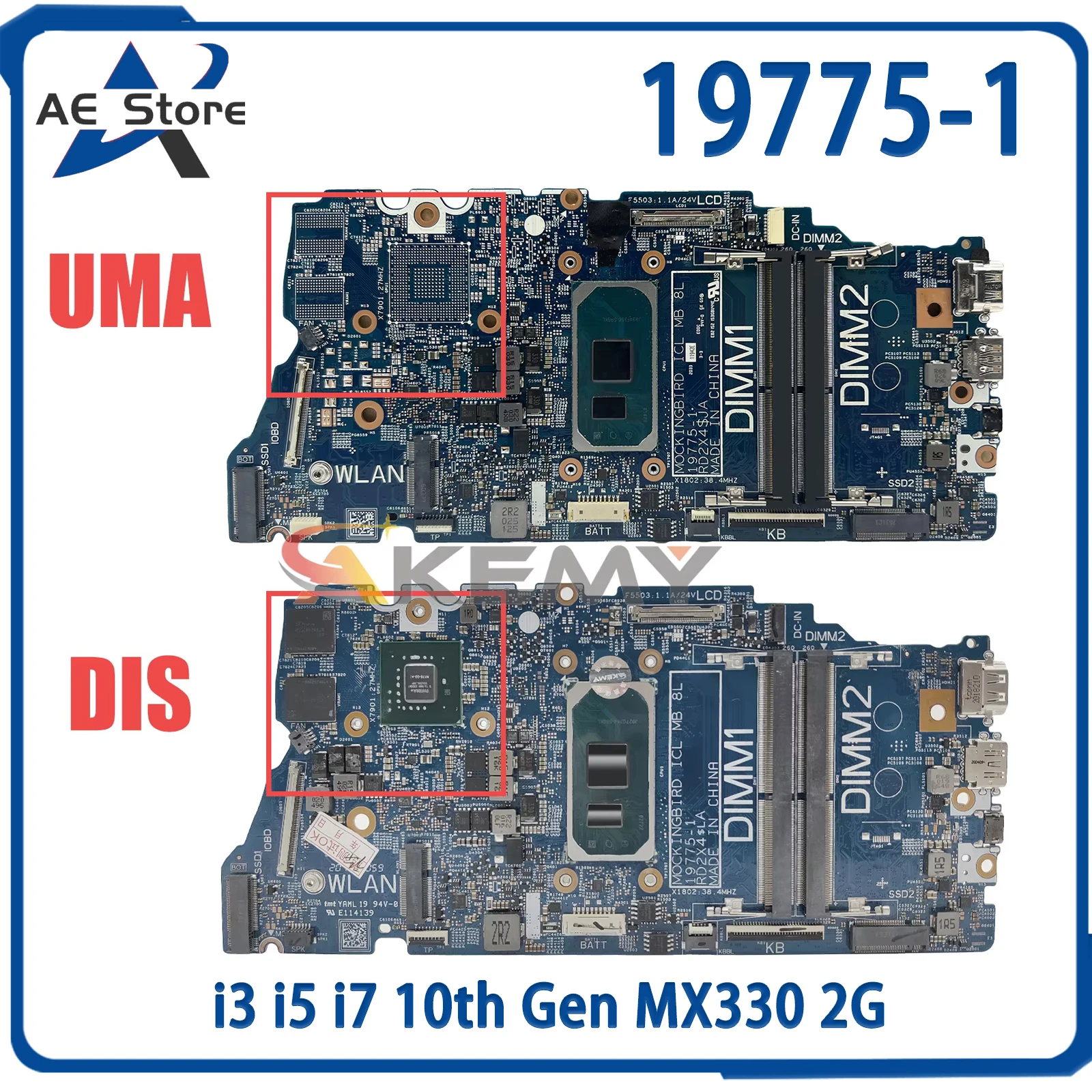 

AE 19775-1 Laptop Motherboard For DELL 5401 5501 5408 5508 085C41 0N03X9 Mainboard CPU with i3 i5 i7 10th Gen MX330 2G