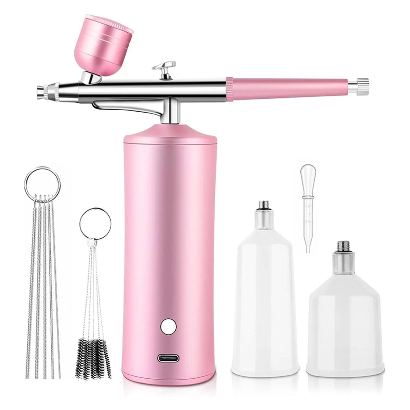 Airbrush Kit With Compressor, 0.3Mm Nozzle Oxygen Syringe, For Skin Moisturizing, Nail Art, Tattoo, Painting,Makeup,Cake