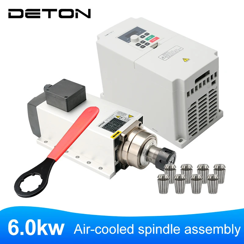 

spindle set 6.0KW 220/380V 18000RPM 300Hz square spindle with installed Fallon and 7.5KW DETON frequency converter ER20 wrench