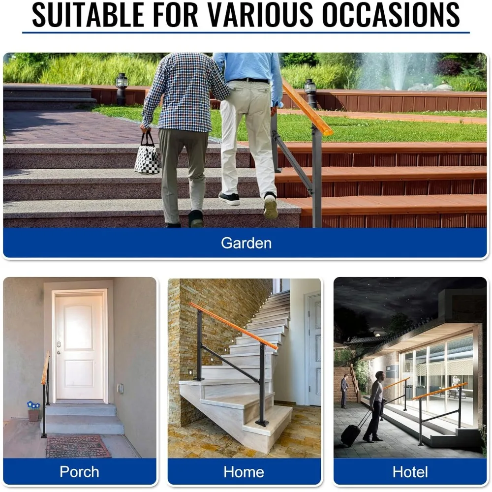 مجموعة درابزين الدرج الداخلي من الحبوب الخشبية، نمط حديدي، مناسبة لـ 1-3 خطوات، سهلة التركيب، دعم متين #6