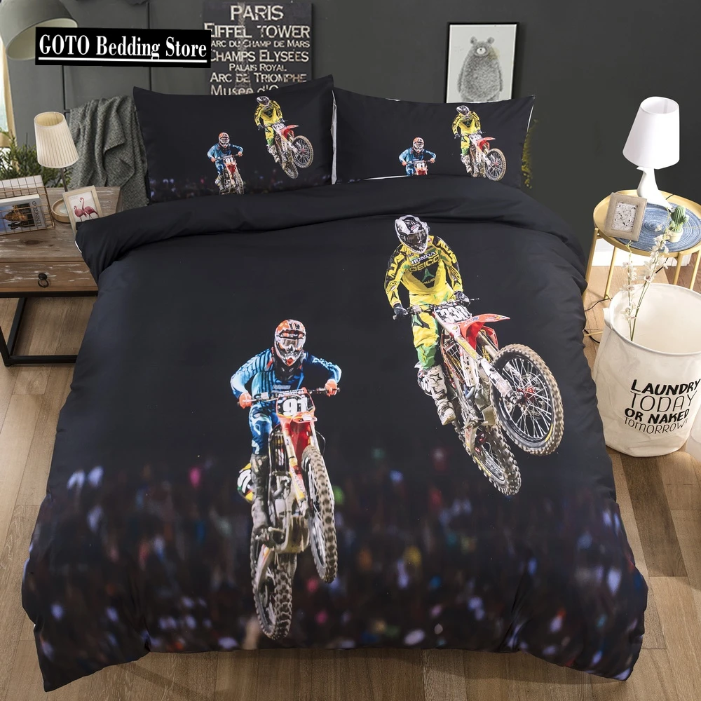 

BEST.WENSD High-quality Bed Set Single,double Motorcycle acrobatics Duvet cover set for boy men Bedclothes Home Textile Chain 3D