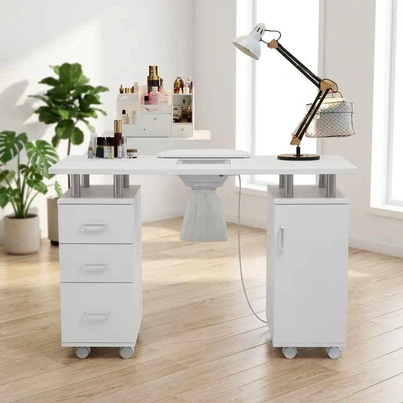 Factory Price Eco-Friendly Beauty Salon Workshop Furniture Simple Marble Manicure Nail Table LED Light