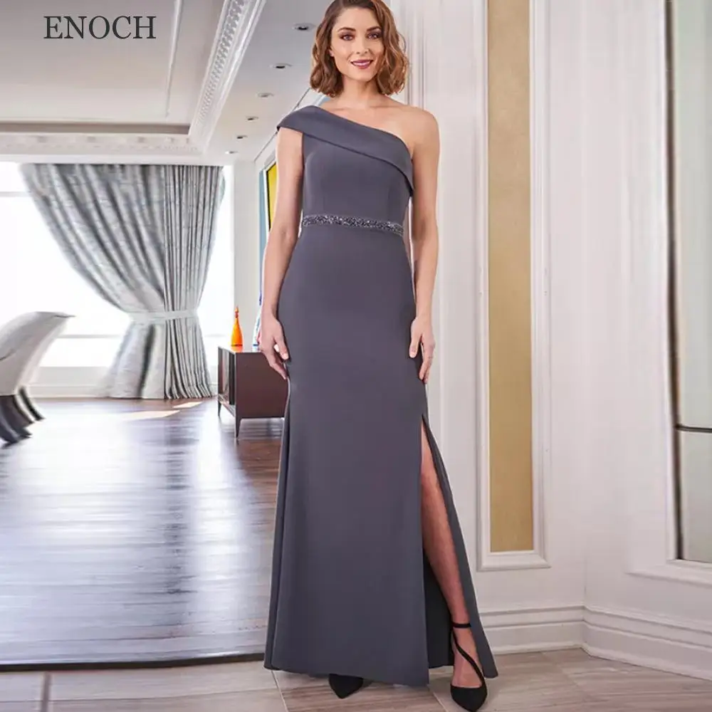 ENOCH-vestido sereia sem mangas para a mãe da noiva, fenda lateral, um ombro, zíper traseiro, vestido de festa de casamento, elegante