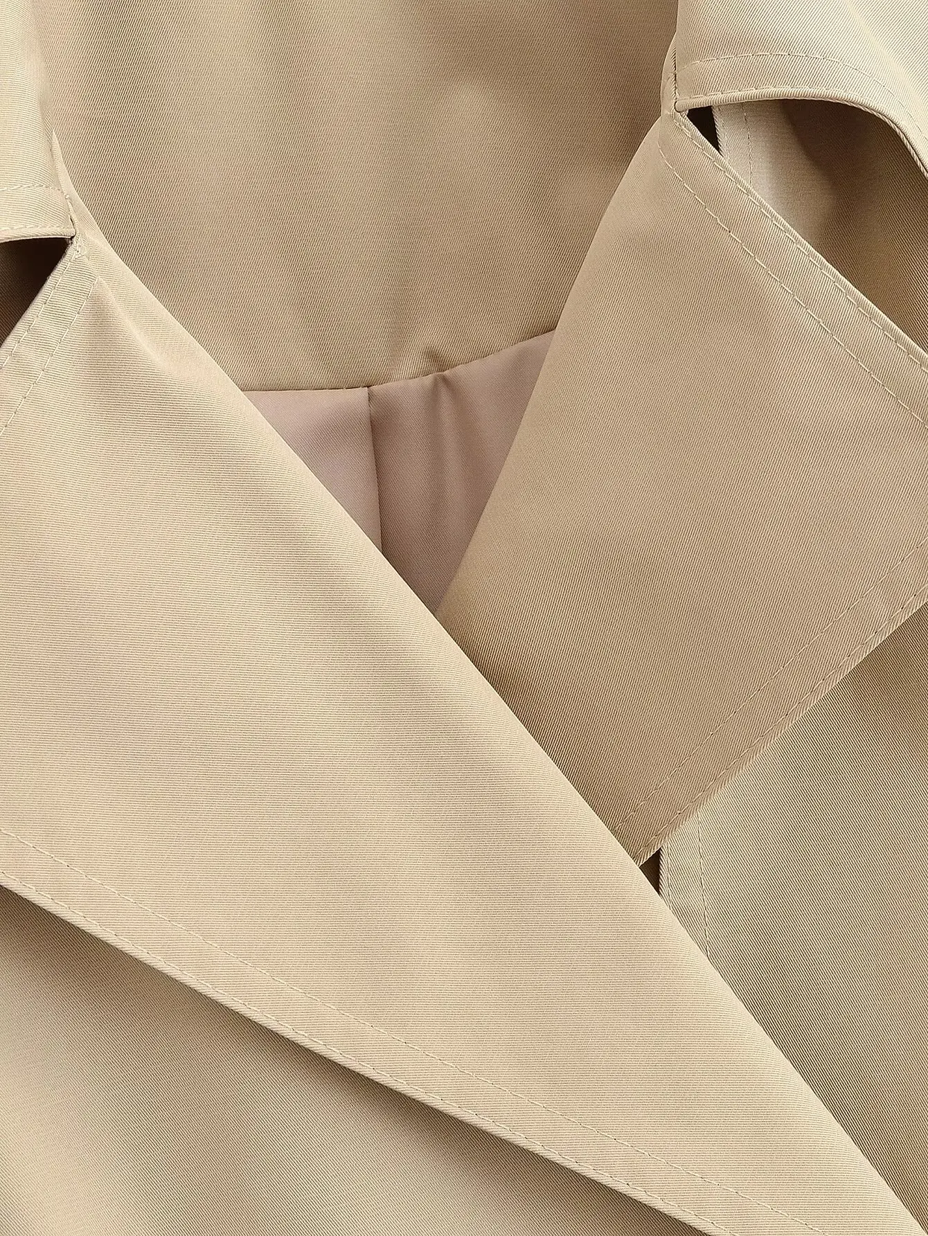Damen Vintage Windbreaker-Jacke Frühling Damenjacke mit Reverskragen Doppelreihig Locker Geschnitten mit Gürtel Schicke Lässige Oberbekleidung – Detail 7