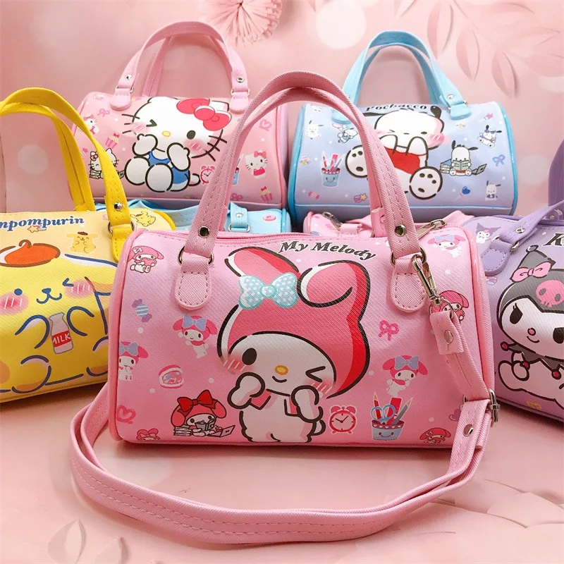 Anime Cartoon Kawaii PU Waterproof Horizontal Cylindrical Crossbody Bag Cinnamoroll Pochacco Leather Large Capacity Bag Gift