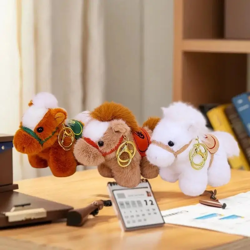 귀여운 조디악 말 열쇠고리 플러시 장난감 카와이 인형 가방 펜던트 장식 백팩 걸이 새해 선물