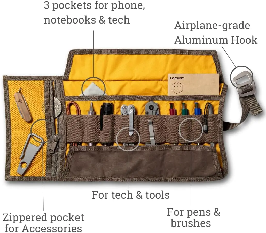 حقيبة تنظيم قابلة للطي للفنون والإلكترونية مع جيوب متعددة للأقلام والكابلات ومحركات الأقراص الصلبة |   قماش مشمع متين