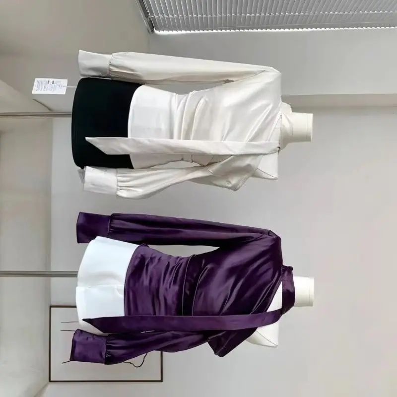 

Solid-color Off-the-shoulder Sexy Ribbon Off-the-shoulder Satin Shirt for Women 2026 Spring New Style Fashionable Elegant Top