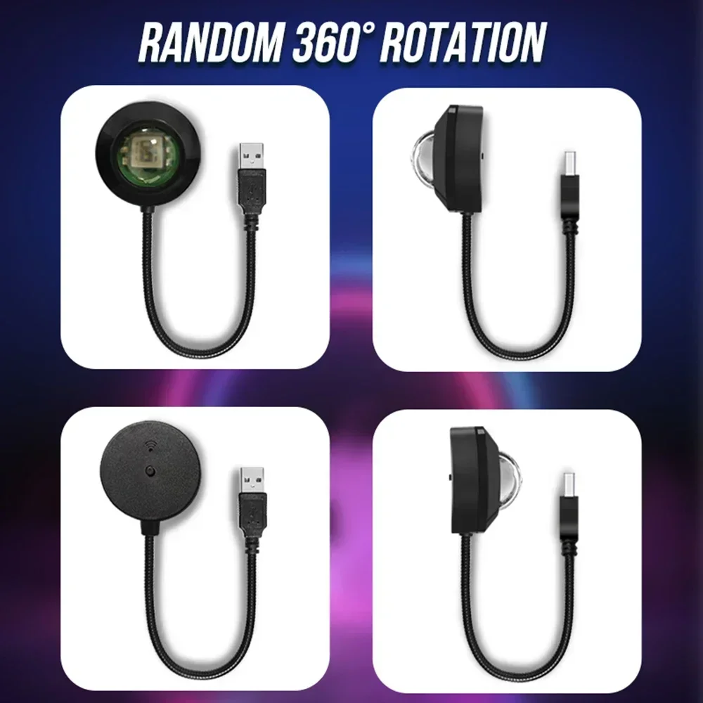 USB LED Light Music Rhythm Pickup Ambient Lamp Dynamic RGB Sunset Projector For Home Decor Festival Party Dance Christmas Gift