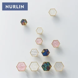 Nurlin Brass Hexagonal White Pink Colorful Cabinet Knobs Furniture Wardrobe Handles Wall Hooks Decorative Hardware