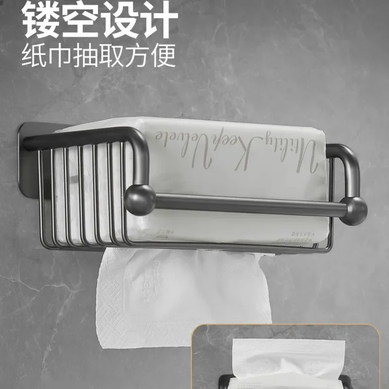 All-copper gun gray tissue holder, bathroom wall hanging, no punching, toilet roll paper, paper drawing storage rack, tissue