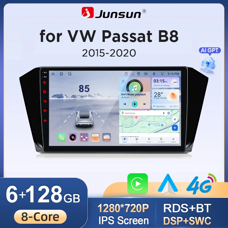 Junsun Kabelloses CarPlay Android Auto Autoradio für VW Volkswagen Passat B8 2015-2020 2 DIN Multimedia-Stereoanlage mit Eingebautem Kühlventilator Intelligente Systeme Touchscreen-Videoplayer
