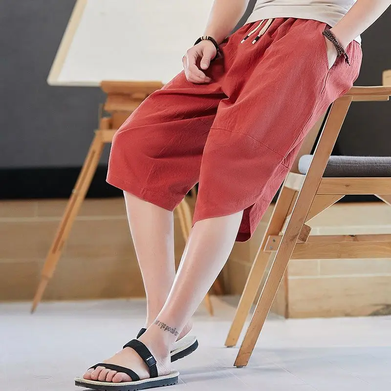 Harajuku Loose Drawstring Harem Pants Men\'s Summer New Thin Solid Color Irregular Wide Leg Pants Casual Fashion Men Clothing