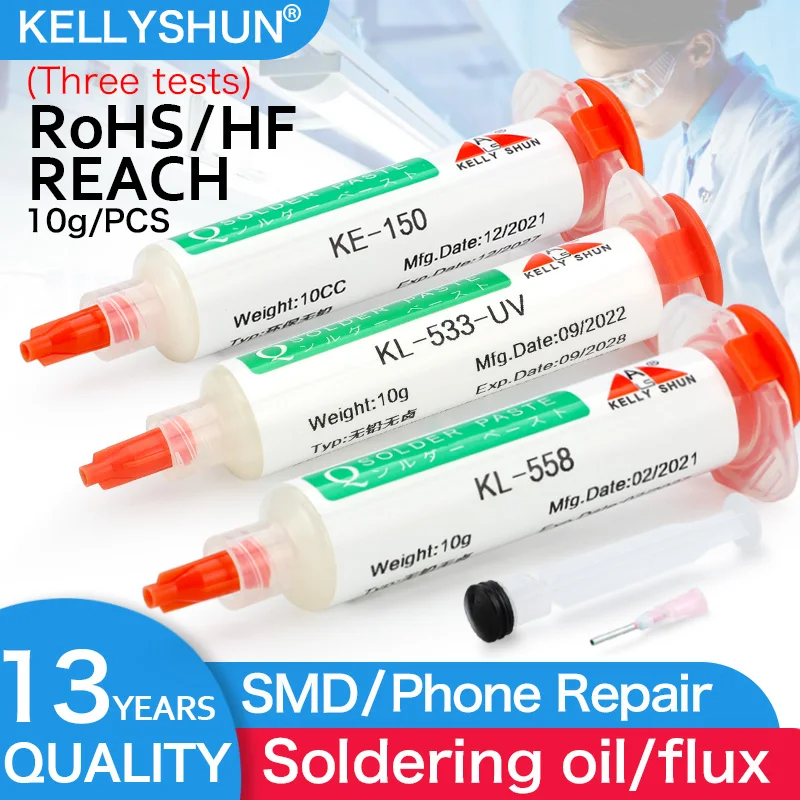 

KELLYSHUN NC-559-ASM Шприц с флюсом-бессвинцовый флюс для сварки BGA SMD Ремонт Паяльный шарик Посадка канифоль Паяльная паста10cc