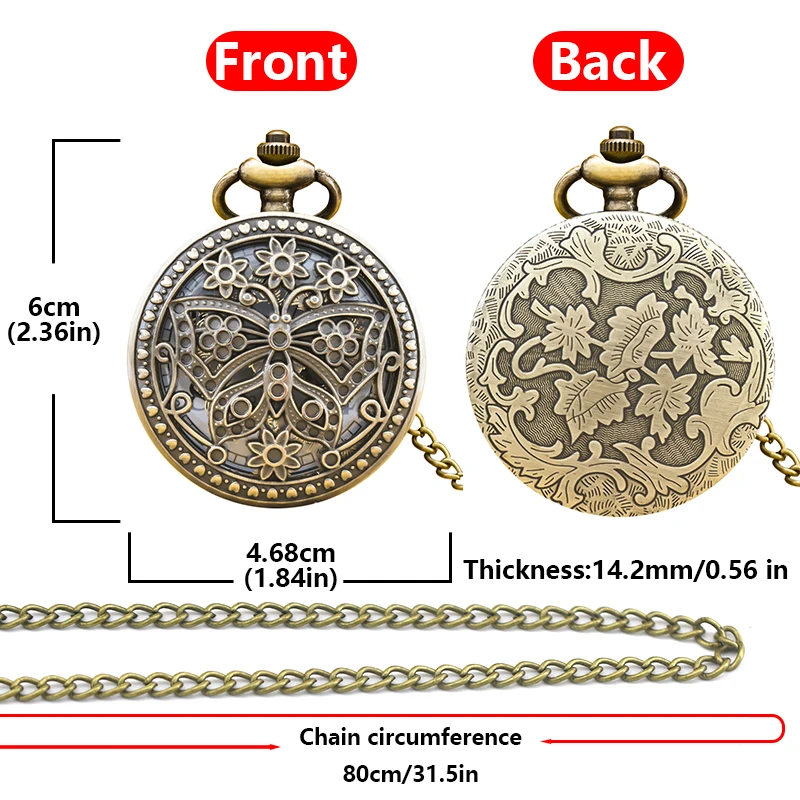 Vintage Perunggu Steampunk Kupu-kupu Dan Bunga Potongan Diukir Kuarsa Jam Saku Kalung Liontin Jam Rantai Pria Wanita ChainGift