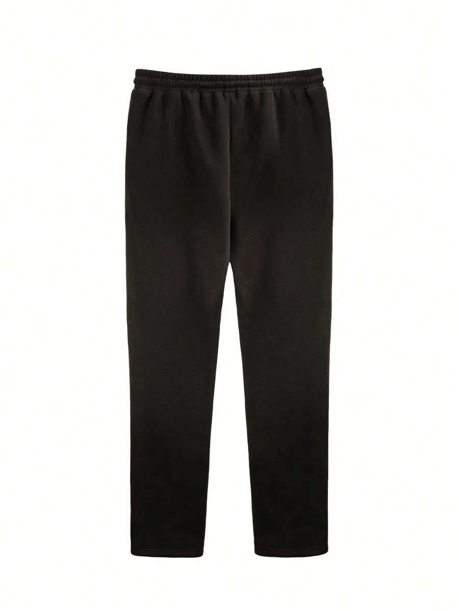 

Men Black Drawstring Waist Sweatpants Loose Fit Casual Flare Pants