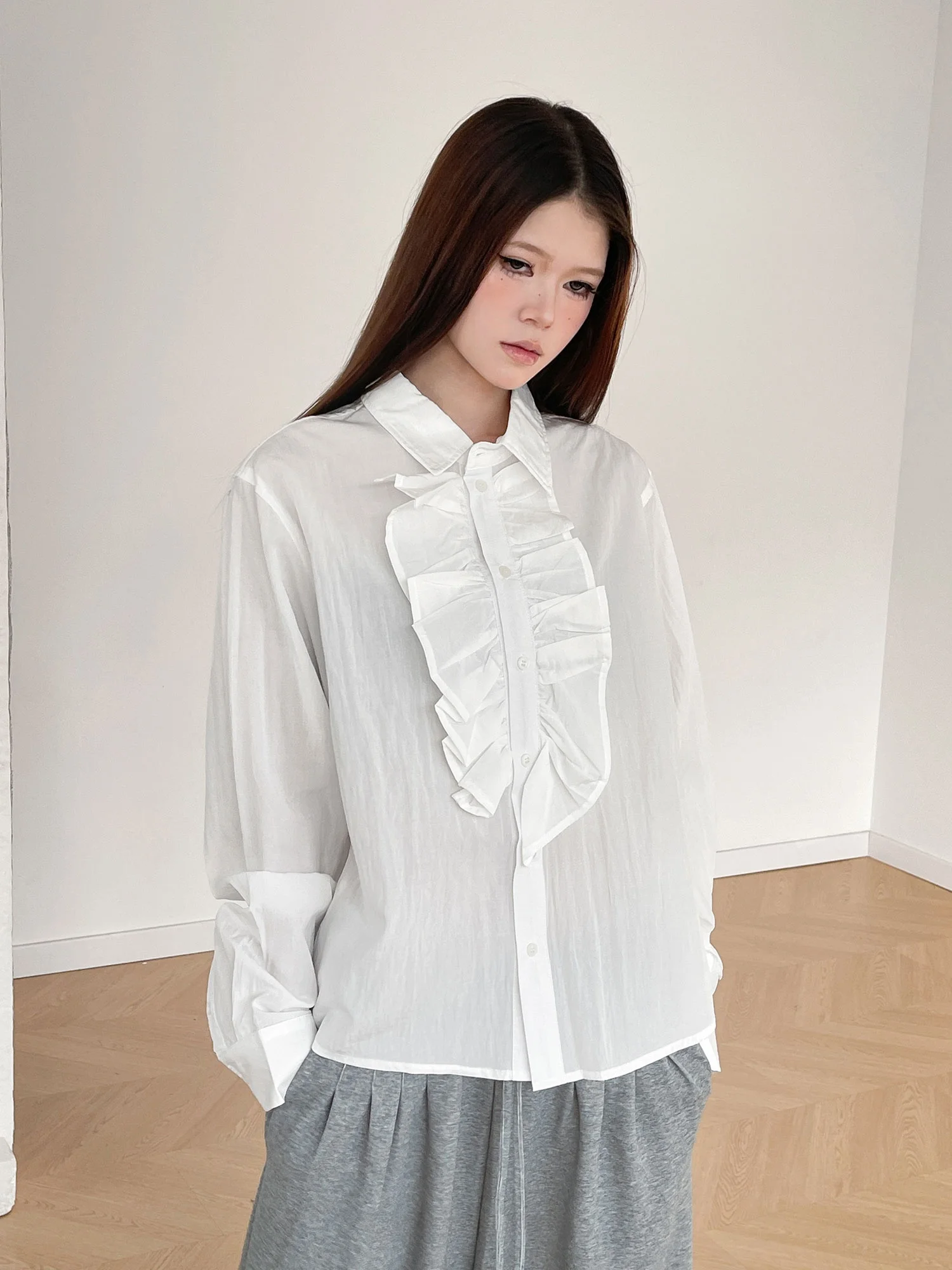

Inbeowroom Vintage 3D Lace Trim Long Sve Women's irt Spring Court Sle Dra Cotton Blend Breathable Top