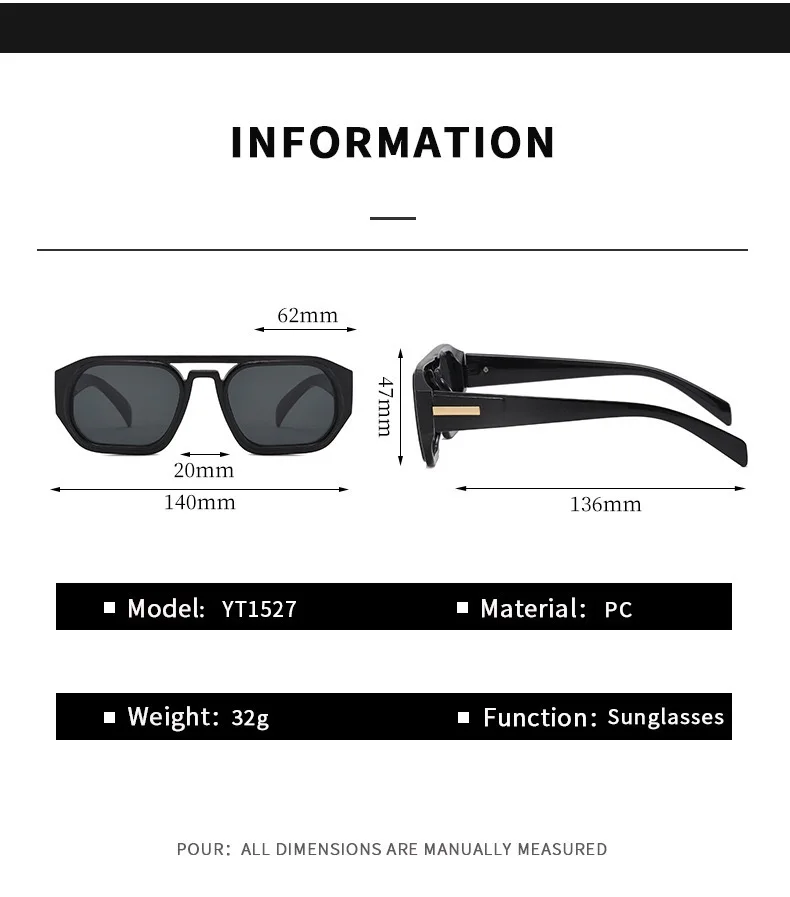 Neue Vintage Quadratische Sonnenbrille für Damen und Herren Marken-Rechteck-Sonnenbrille Ovale Brillen für Männer und Frauen – Detail 4